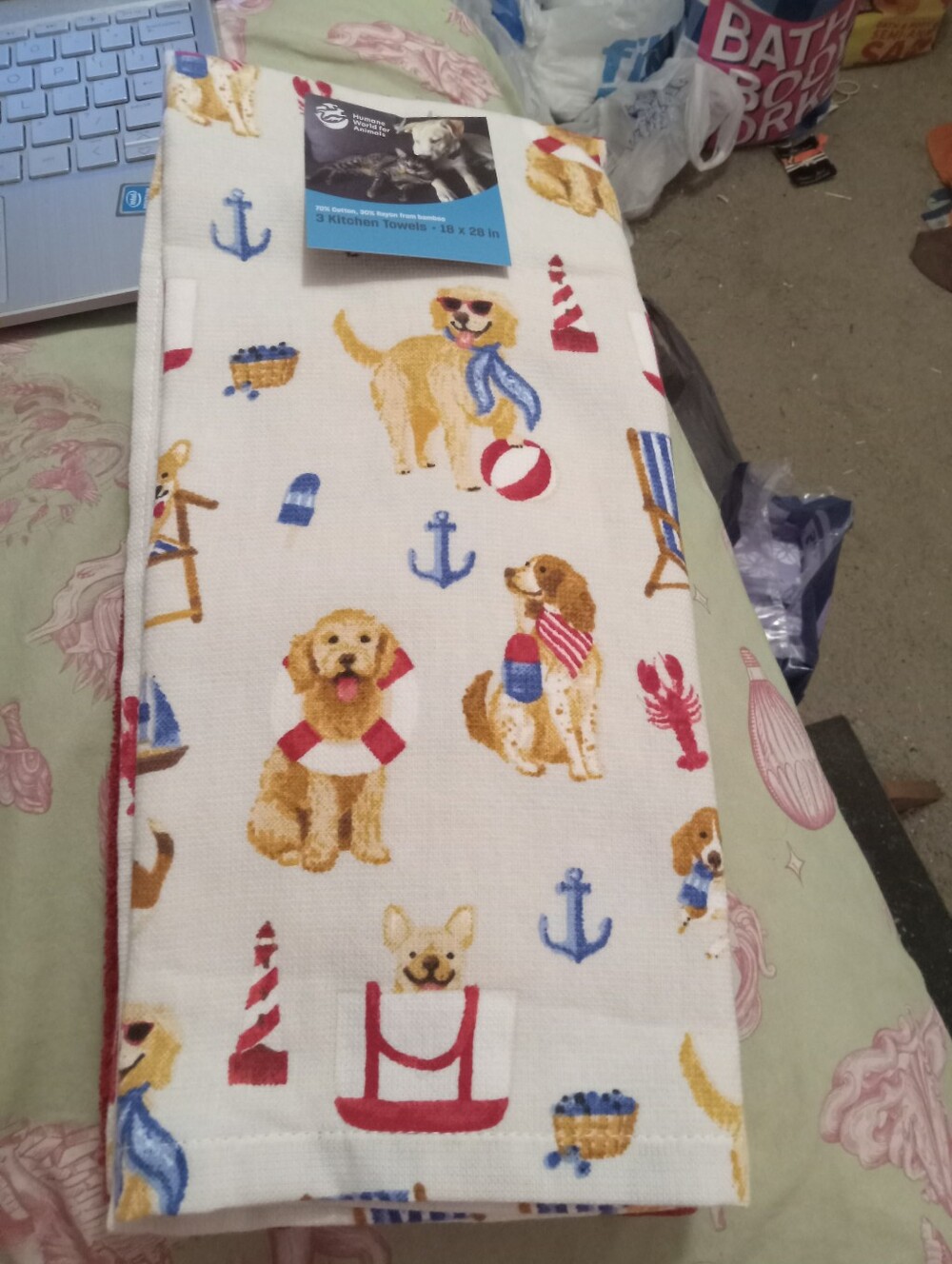NWT Set Of 3 Summer Patriotic Dog Kitchen Dish Towels